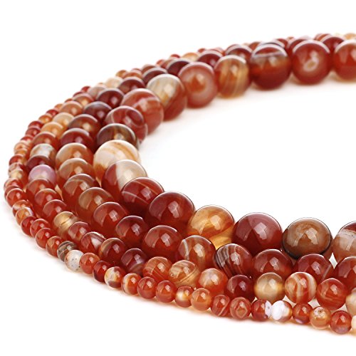 RUBYCA Natural Red Striped Agate Gemstone Round Loose Bead Quartz for Jewelry Making 1 Strand - 4mm - color: Red Stripe Agate, size: 4 MM