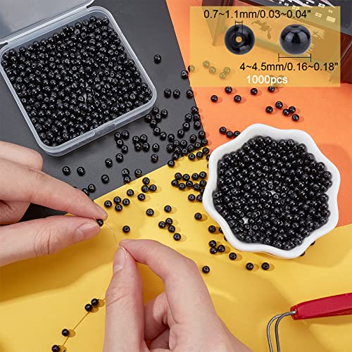 PH PandaHall Black Glass Pearl Beads, 1000pcs 4mm Glass Pearls for Earring Bracelet Necklace Waist Chain Jewelry Making, 0.71.1mm Hole - color: Black