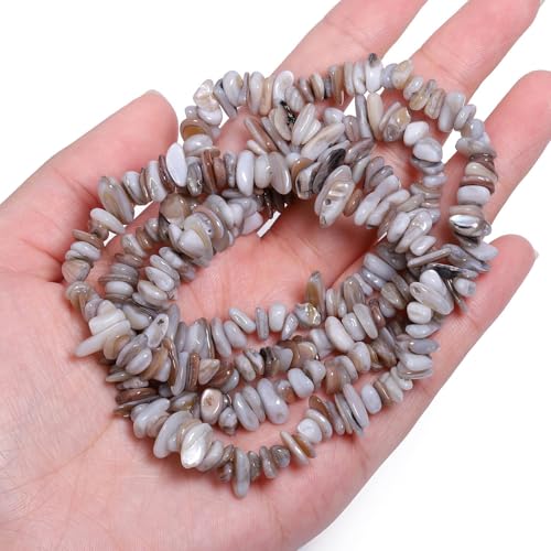 Chip Shell, 260pcs 5-8mm Irregular Shell Beads with Holes, Light Gray Shell & Labradorite Like Chip Beads for Jewelry Making - color: Light Gray