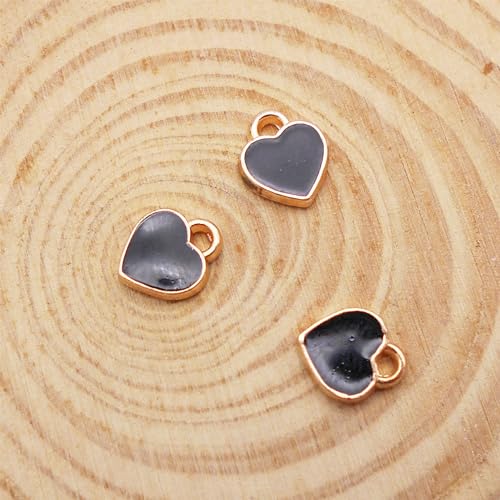 200 pcs Tiny Heart Enamel Charm Gold Plated Alloy Love Pendant Bracelet Earring Keychain Jewelry Crafts 6x8mm - color: Black