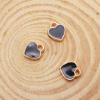 200 pcs Tiny Heart Enamel Charm Gold Plated Alloy Love Pendant Bracelet Earring Keychain Jewelry Crafts 6x8mm - color: Black
