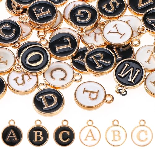 104 PCS Letter Charms for Jewelry Making - Double Sided Alphabet & Initial Charms for Necklace & Bracelet - color: 2 colors 52pcs