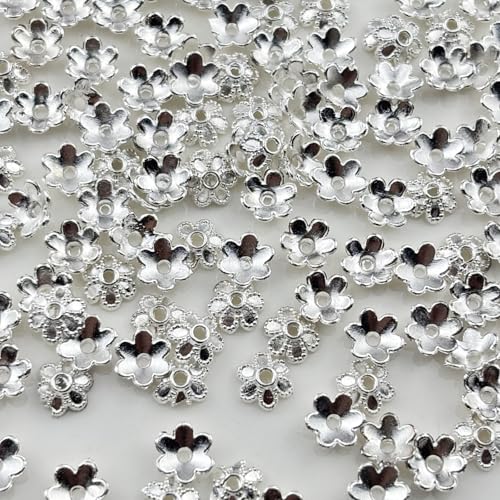 500pcs 6mm Flower Spacer Beads Caps Metal Flower Bead Caps Accessories for Bracelet Necklace Earrings Lanyard Jewelry Making Supplies(Silver) - color: Silver, size: 6mm