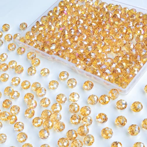 220Pcs 10mm Crystal Glass Beads for Jewelry Making Beads for Bracelets Necklace Pendants Making Supplies(Gold Champagne) - color: Golden champagne, size: 10mm 220pcs