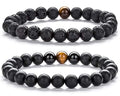 Hamoery Men Women 8mm Tiger Eye Stone Beads Bracelet Elastic Natural Stone Yoga Bracelet Bangle - color: set5