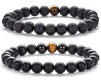 Hamoery Men Women 8mm Tiger Eye Stone Beads Bracelet Elastic Natural Stone Yoga Bracelet Bangle - color: set5