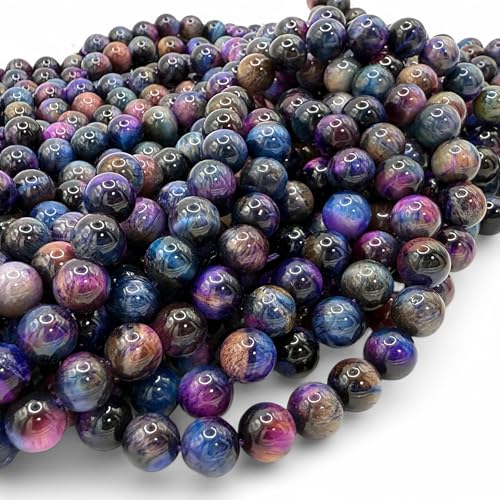 ABCGEMS High-Flash Galaxy Tiger Eye Beads from Africa (Blend of Blue & Purple Hues that Mimic The Beauty of The Galaxy) Smooth Round 10mm - color: Galaxy-Blue Tiger's Eye