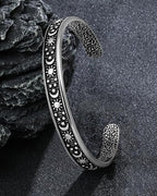 Stainless Steel Cuff Bracelet,Retro Gothic Punk Biker Cool Open Adjustable Cuff Bangle Bracelets Jewelry for Men Silver - style: Sun Moon Star
