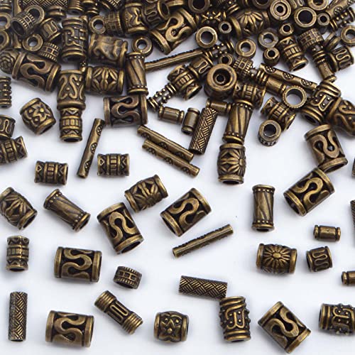 100 Gram Antique Bronze Mixed Styles Column Spacer Beads Alloy Barrel Tube Bar Loose Charm Beads Jewelry Findings Accessories for DIY Bracelet Necklace Craft Projects - color: Bronze