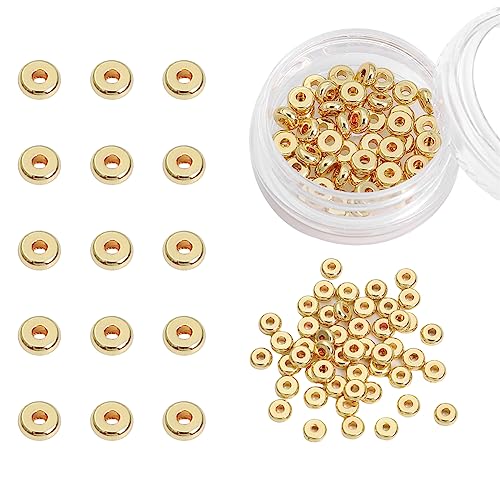 BEADIA 14K Gold Plated Disk Spacer Beads 4x1.5mm 50pcs for Jewelry Making Findings Non Tarnish - color: 14K Gold, size: 4x1.5mm Disk