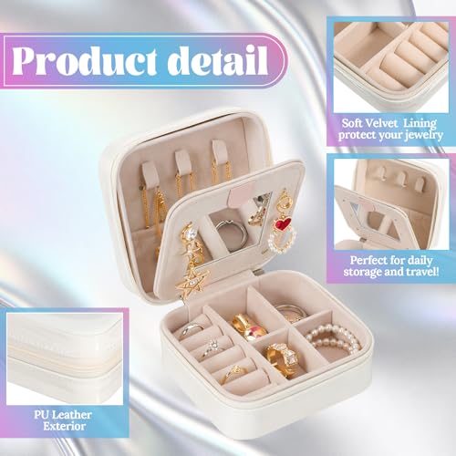 Nosiny 2 Pack Mother's Day Travel Jewelry Box with Mirror Small Laser Jewelry Case Organizer for Women Gift Rings Earrings(White and Black) - color: White and Black