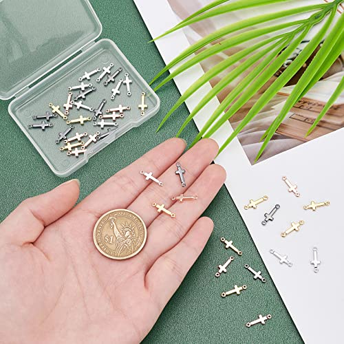 PH PandaHall 40pcs Cross Pendant Links 18K Gold Plated Cross Charms Double Loop Cross Links Brass Center Pendants for Easter Eid Mubarak Ramadan Decoration Prayer Necklace Jewelry Making 13.5x5mm