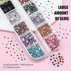 4000pcs 2mm Flatback Nail Art Rhinestones, Resin 3D Sparkling Nails Crystal Diamonds Gems Mini Charms with Tweezers and Dual-end Brush for Nail Art, Crafts Artwork DIY, Face Makeup Gems Jewels (6-K1) - color: 6-K1-soild-color