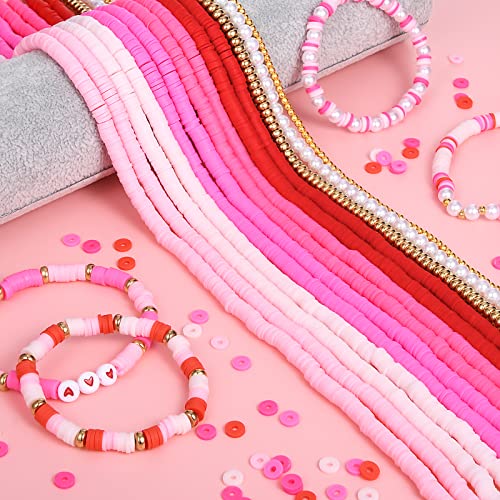 AceFun 3750PCS Clay Beads for Bracelets Making Polymer Clay Beads Kit with Pearl Beads Spacer Beads, Disc Heishi Beads Set for Jewelry Making Necklace Bracelet Earrings Finding, Pink Mixed - color: Pink Mixed