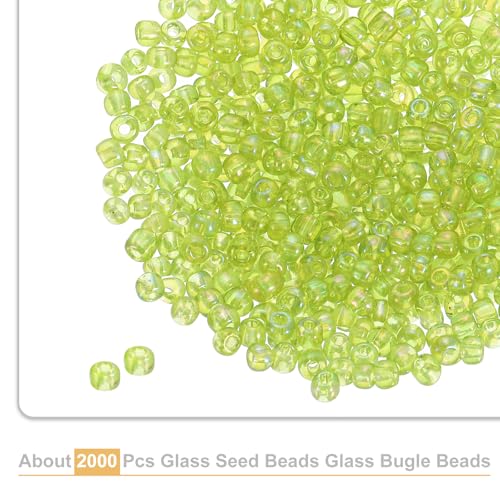 uxcell 2000 Pcs Glass Seed Beads Bulk, 4mm Mini Loose Glass Bugle Beads for DIY Earrings, Necklaces, Bracelets, Jewelry Making, Light Green - color: Light Green, size: 4mm