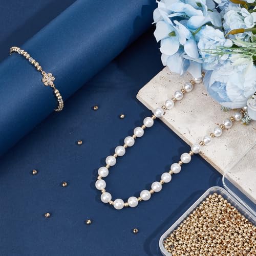BENECREAT 500Pcs Real 18K Gold Plated Stainless Steel Spacer Beads, Round Spacers Beads, 1.6mm Hole Metal Smooth Bead for DIY Bracelet Necklace Jewelry Crafts Making - size: Hole: 1.6mm