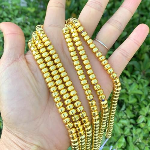 100pcs Adabele Grade A Natural Hematite Gold Plated Healing Gemstone 6mm x 4mm Round Rondelle Loose Beads Gem Stone Spacer for DIY Craft Jewelry Making GFC8-3 - color: Gold Plated Hematite, size: 6x4mm (100pcs/1 Strand)