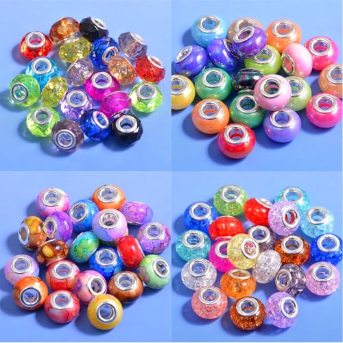 100pcs Large Hole Spacer Beads for Bracelet Necklace Pen & Keychain Making, European Glass Jewelry Findings & Supplies, Bubble Gum Beads, Mixed Style (100Pcs European) - color: 100Pcs European