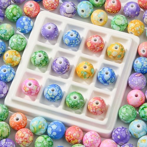 16mm Acrylic Beads 100pcs Chinese Ceramic Style Spacer Bead Loose Beads for DIY Crafting Necklace Bracelet Jewelry Making Keychain (smw) - color: green&purple&blue