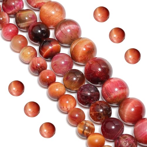 Natural Tiger Eye Beads, 90Pcs 4MM Onyx Agate Color Enhance Round Loose Beads Bulk, DIY Charm Smooth Gemstone Beads for Jewelry Making(6mm 8mm 10mm 12mm Beads) - color: Pink Tiger Eye Beads, size: 4MM