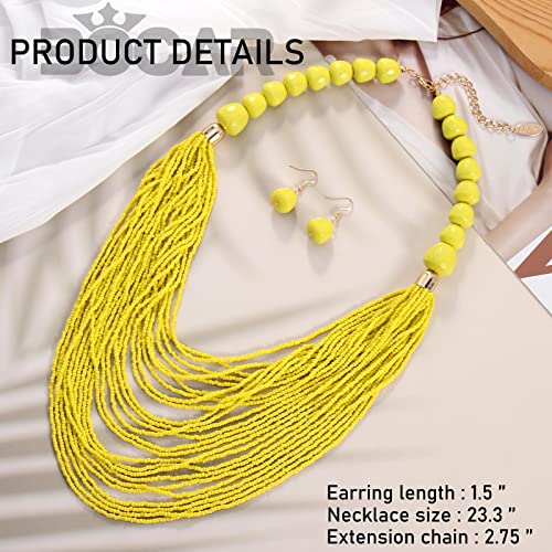 Bocar Necklace for Women, Multi Layer Statement Necklace, Long Chain Chunky Bib Seed Beads Necklace, Necklace Earring Set for Women Gift (NK-10693) - color: Yellow