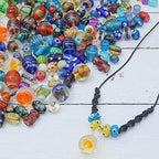 Assorted Glass Beads for Jewelry Making Adults, Bulk Glass Beads for Crafts, Lampwork Murano Bead Mix for Bracelets and Necklaces, Crafting Beads Supplies Kit, Large & Small Beads
