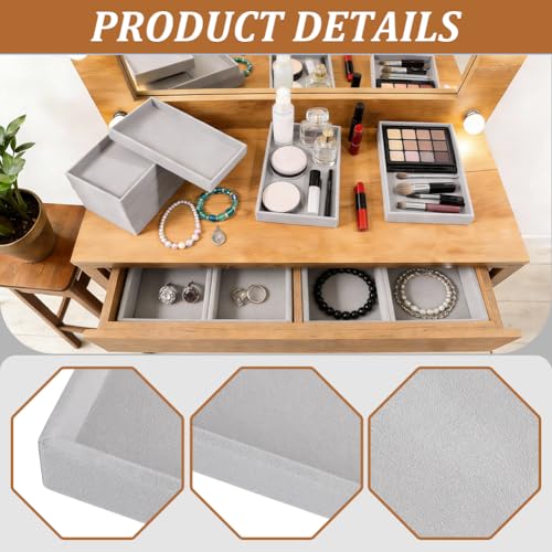 20Pcs Small Velvet Jewelry Tray, 8.3x4.9x0.9Inch Jewelry Storage Display Trays Jewelry Drawers Organizer Trays Desktop Decorative Tray for Earring Ring Necklace Bracelet, Grey (1 grid)