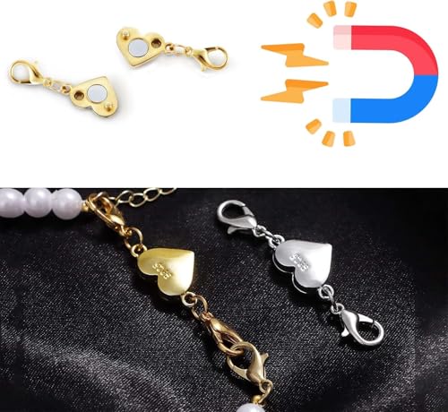 925 Silver Heart-Shaped Magnetic Necklace Clasps and Closures, Magnetic Clasp Converter for Jewelry Making Supplies,Chain Extender Connector for Necklace Bracelet (4pcs Silvery) - color: 4pcs silvery