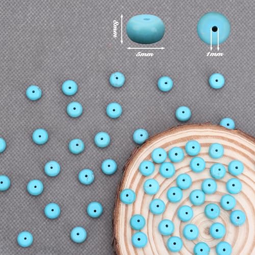 BONNY BOXX Natural 5 * 8mm Blue Turquoise Rondelle Beads, Natural Abacus Disk Stone Beads Loose Spacer Gemstone Beads for DIY Bracelet Necklace Jewelry Making - color: Blue Turquoise, size: 5*8MM