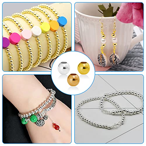 150Pcs Metal Spacer Beads for Jewelry Making 10mm Metallic Plated Round Beads Small Spacer Round Ball Beads Seamless Smooth Loose Beads for Earring Necklace Bracelet DIY Crafts(Gold Silver K Gold) - color: 10mm, Gold Silver K Gold