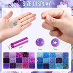 Jexine 2 Sets 30 Colors Glass Seed and Bugle Beads Kit Small Loose Craft Beads for Jewelry Making DIY Crafts Bracelets and Necklaces(Blue, Purple) - color: Blue, Purple