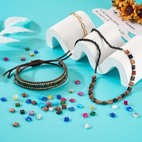 Pandahall 180Pcs 2 Hole Glass Tila Square Seed Beads 5mm Rectangle Mini Spacer Flat Beads for Bracelet Necklace Jewelry Making - color: Spray Painted-9 Colors