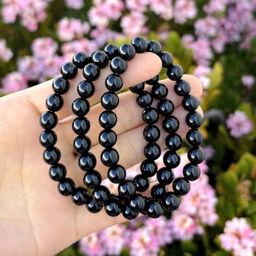 Adabele 1pc Natural Stretch Gemstone Bracelet 8mm (0.31") Bead 7" to 8.5 inch Healing Crystal Energy Quartz Chakra Jewelry Women Unisex Birthday Gift - color: Black Agate, size: 8.5 inch