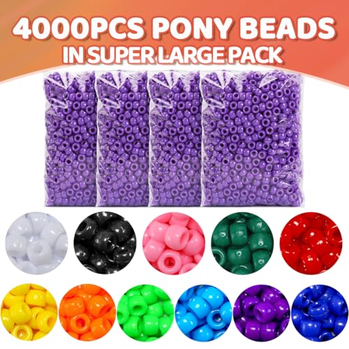 Praisebank Pony Beads, 4000pcs Purple, Beads for Jewelry Making, Beads for Crafts, Beads for Hair Braids. - color: Purple