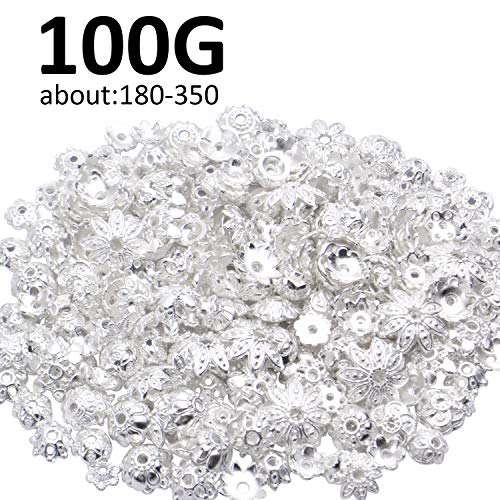 BronaGrand 100 Gram(About 180-350pcs) Bead Caps Metal Spacers Jewelry Findings Accessories for Bracelet Necklace Jewelry Making,Silver - color: Silver