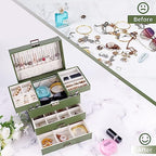 Dajasan Jewelry Organizer Box, Large Jewelry Boxes for Women Girls, Space-Saving 4 Layers Jewelry Storage Case with Drawer, Movable Metal Stand, Modern, Gift Idea (Green) - color: Avocado Green + Silver