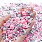 60g Mixed Pearls and Rhinestones, Flatback Rhinestones and Pearls for Nails Face Art, Crafts Tumblers Shoes, Light Pink|Light Gray|Silver - color: Pink Elephants | Mix Light Pink | Light Gray | Silver