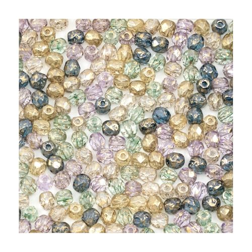 0.9 oz (25g) Mix of 280pcs 4mm Round Faceted Fire Polished Czech Glass Beads, Golden Shades - color: 4mm Gold Mix, size: 25 g
