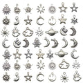 Mixed Moon and Star Charms Pendants Necklace Earrings Bracelet Charms DIY for Crafting, Jewelry Making Accessory - color: Silver 50pcs