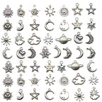 Mixed Moon and Star Charms Pendants Necklace Earrings Bracelet Charms DIY for Crafting, Jewelry Making Accessory - color: Silver 50pcs