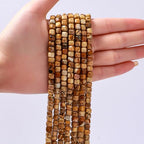 Natural Faceted Brown Picture Jasper Cube Stone Beads 5-5.5mm 60pcs/str Loose Square Semi Gemstone Stone Beads for Making Bracelets Necklace Earrings - color: Brown Picture Jasper