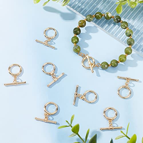 Beebeecraft 10 Sets 18K Gold Plated Toggle Jewelry Clasps Connectors Round Ring Toggle T Bar Clasps Sets for Necklace Bracelet Earring Making, 17x14mm - color: #3
