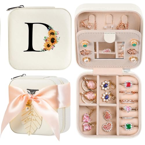 AYGXU Travel Jewelry Box for Women and Girls - Small Case With Initial A-Z - Teacher Gifts - color: white, size: D