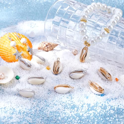 SUNNYCLUE 1 Box 20Pcs Seashell Charms Bulk Shell Charms Small Cowrie Shells Cowrie Shell Charms Summer Ocean Hawaii Electroplated Shell Beads for Jewelry Making DIY Bracelets Necklaces Earrings Craft - color: 1 Box 20Pcs 2 Colors Cowrie Shell Charms