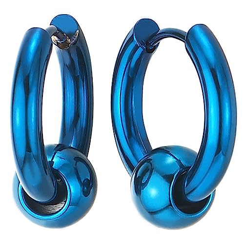 Stainless Steel Circle Beads Huggie Hinged Hoop Earrings for Men Women, 2pc - color: Blue, size: Diameter:12MM