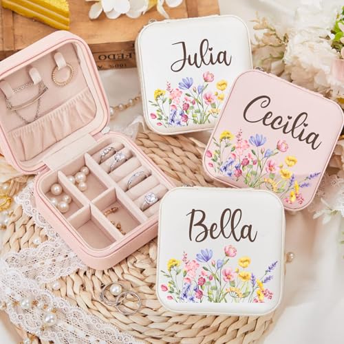 Ajiangwu Ships Next Day,Mothers Day Gifts Custom Travel Jewelry Case for Women Kids,Personalized Small Jewelry Box Mini Teen Girl Gifts Trendy Stuff Jewelry Organizer for Rings, Necklaces, Bracelets - color: Design 4