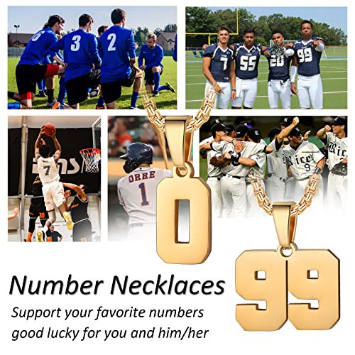Number Necklaces Personalized Necklaces 18K Gold Plated Initial Number Pendant Stainless Steel Chain Sports Necklaces for Men Women - color: Gold, style: 15