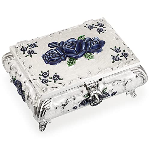 Hipiwe Metal Decorative Jewelry Box Vintage Treasure Chest Case Ornate Trinket Organizer Earrings Necklace Bracelet Storage Box Ring Holder Keepsake Box for Women - color: White, size: Large