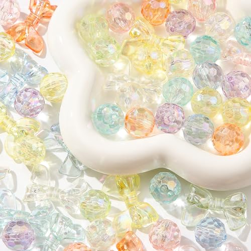 60pcs 16mm Acrylic Beads,Chunk Bubblegum Beads,Beads for Pens,Shine Disco Ball Beads,Jumbo Plastic Beads for Necklace Jewelry Bracelets DIY Crafts Making (Transparent Color) - color: transparent color