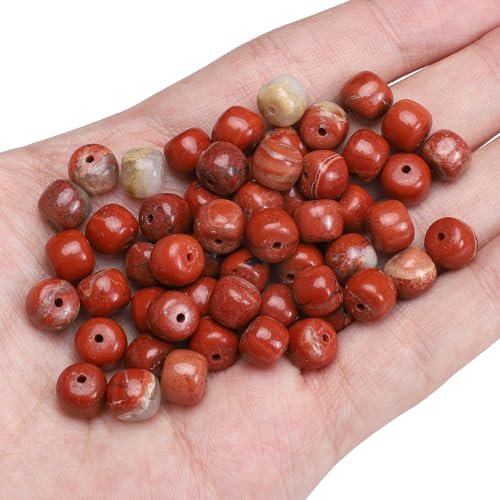 BEADIA Natural Redstone Flat Cut Round Drum Stone 8mmx7mm Loose Semi Gemstone Beads for Jewelry Making 38cm - color: Redstone